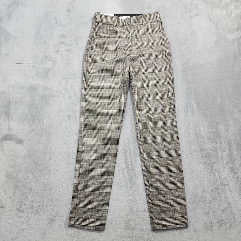 H&M Pants Womens 4 Gray Plaid Ankle Slim Tapered Slacks Pull On Stretch Office